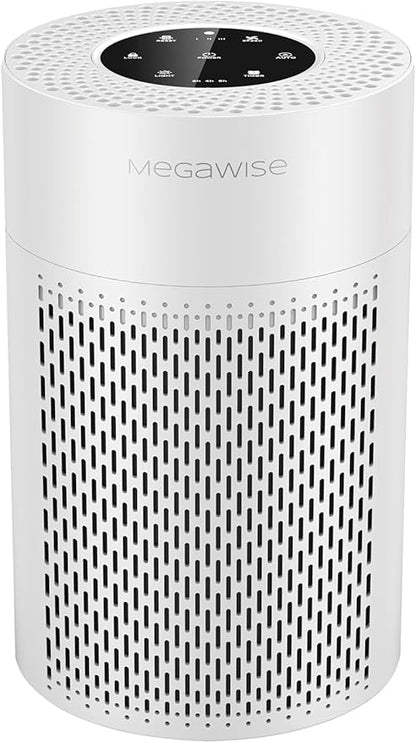 MEGAWISE True HEPA Air Purifier EPI235A, 3-Stage Filtration, Quiet 24dB Operation, Manages Airborne Particulates & Pet Hair , Perfect for 215 sq ft Rooms, White