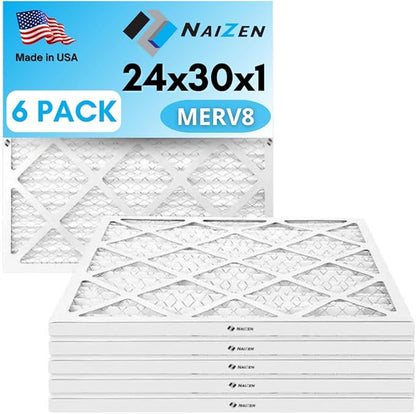 NAIZEN Air Filter Replacement Set, 24x30x1 inches, MERV 8, 6 Pack, Pleated