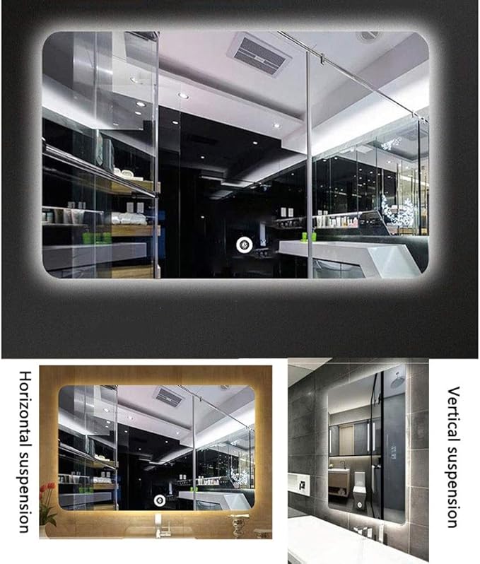 600 x 800mm LED Wall Mounted Bathroom Mirror with Lights Bathroom Mirror Touch Switch Demister Pad (Color : Horizontal Size : 600 * 800mm) (Vertical 600 * 800mm)