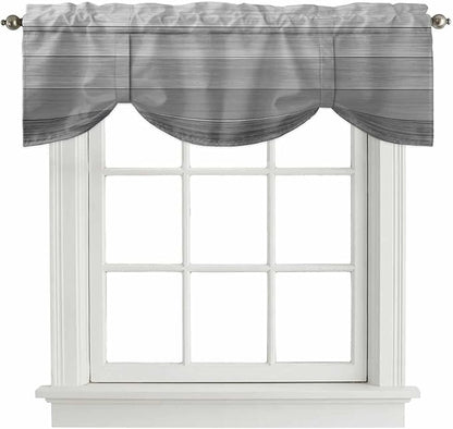 Grey Ombre Wooden Tie Up Valance Curtains for Windows, Kitchen Curtains Window Shades, Farmhouse Retro Gray Wood Gradient Light Filtering Roman Curtain Valances for Bedroom/Bathroom/Cafe 54"x18"