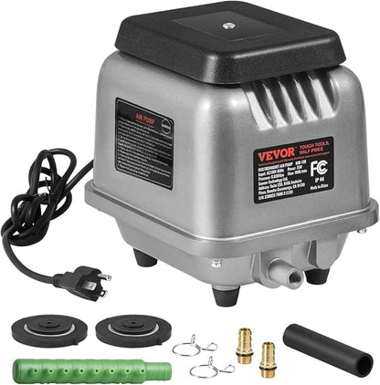 VEVOR Linear Air Pump, 109L/Min Air Flow Septic Aerator Pump, Oil-Free & Quiet Aeration System, for 1/2 Acre 10 FT Deep Ponds, Water Gardens, Waste Treatments, Aquarium, Seafood Restaurants, Fish Farm