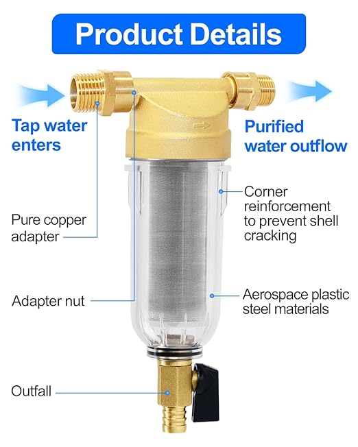 Spin Down Sediment Filters, 40-50 Micron Reusable Water Prefilter System, 3/4" MNPT,BPA-Free Lead-Free Heavy Duty Brass