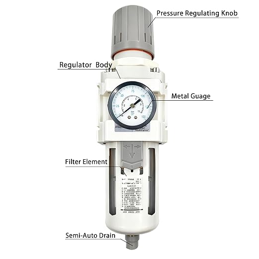 XingNEeng 3/4" NPT Compressed Air Filter Regulator Combo Piggyback, Water/Oil Trap Separator with Pressure Gauge(0-150 psi), Semi-Auto Drain, Poly Bowl, 5 Micron Brass Element, Metal Bracket