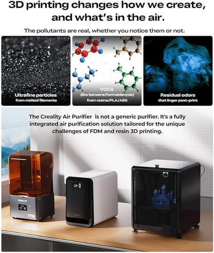 Creality Air Purifier for 3D Printer, Smoke Purifier with 360°All-Round Purification 250m³/h Turbo Airflow Real-Time PM2.5 Display-FDM 3D Printer Version