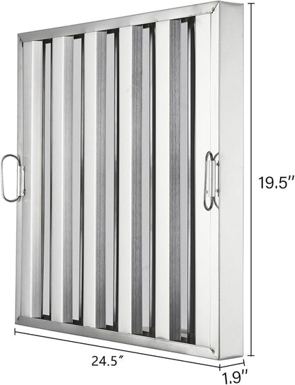 19.5 in x24.5 in Commercial Hood Filters - 430 Stainless Steel 5-Groove Baffle Filters for Restaurant Kitchen Exhaust Hoods Pack of 6