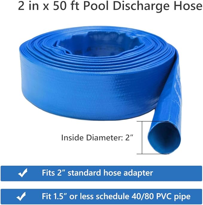 2 IN x 50 FT Pool Backwash Hose, Heavy Duty Flat Discharge Hose, Weather and Burst Resistant, Best Pool Hoses for Inground Pools, Pool Filter Hose & Pool Drain Hose