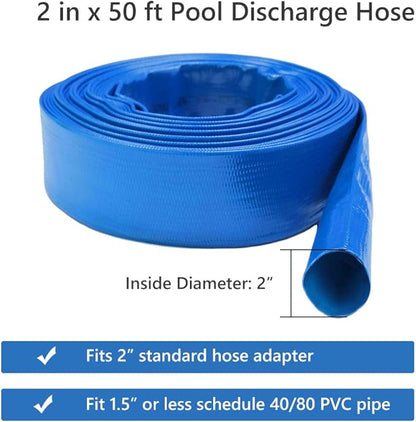 2 IN x 50 FT Pool Backwash Hose, Heavy Duty Flat Discharge Hose, Weather and Burst Resistant, Best Pool Hoses for Inground Pools, Pool Filter Hose & Pool Drain Hose
