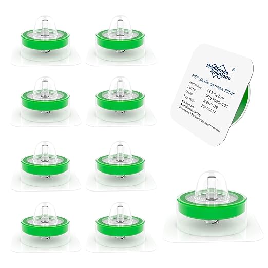 Membrane Solutions 500 Pack Syringe Filter Sterile PES Hydrophilic Filtration 0.22um Pore Size, 33mm Membrane Diameter Sterile PES Membrane Individually Packed