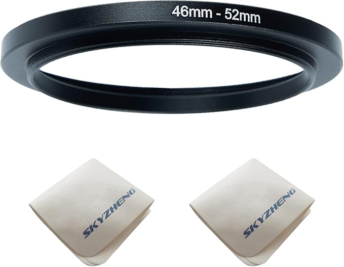 46mm Lens to 52mm Camera Lens Adapter 46mm to 52mm Step Up Ring Adapter Ring for All Brands of UV ND CPL, with Premium Lens Wiping Cloth 2 Pack (46mm-52mm)