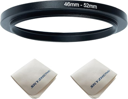 46mm Lens to 52mm Camera Lens Adapter 46mm to 52mm Step Up Ring Adapter Ring for All Brands of UV ND CPL, with Premium Lens Wiping Cloth 2 Pack (46mm-52mm)