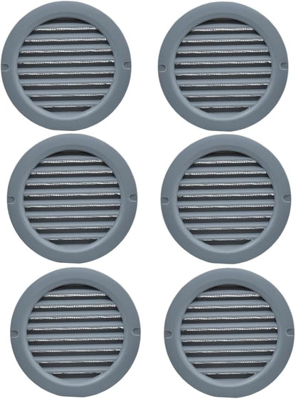 VENTS-US - 4" Round Plastic Vent Cover in Slate Grey with Built-in Insect Screen and Flange for Air Supply or Exhaust Air Applications - Compatible with a 4 Inch Diameter Duct (6-Pack)