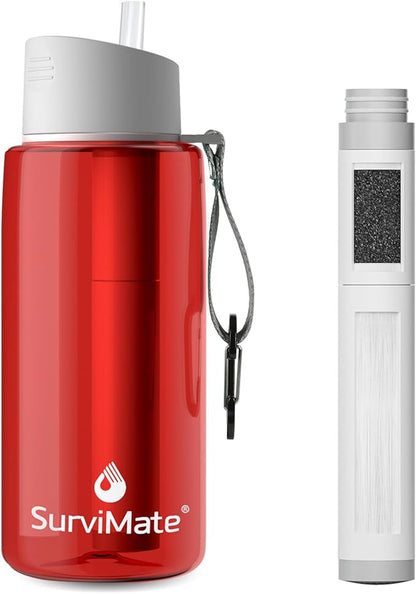 SurviMate 5-Stage 0.01μm Ultra-Filtration Filtered Water Bottle, BPA-Free Material, NSF/ANSI 42&372 Certified, Portable Water Filter Bottle for Survival, Camping, Hiking, and Emergency Use