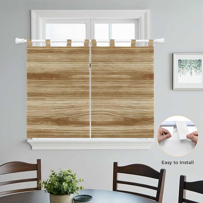 Light Brown Wood Grain Bedroom Curtains 63 Inch Length, Window Curtains Tab Top, Western Farmhouse Barn Door Light Filtering Window Treatments Drapes 42"x63" 2 Panel