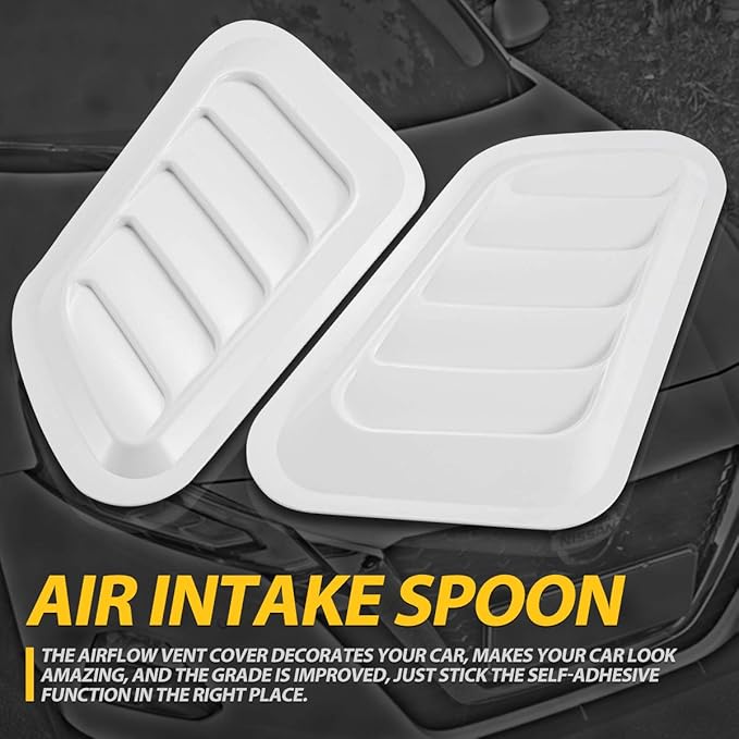 KaTur 1 Pair Universal Car ABS Decorative Air Flow Intake Scoop Turbo Bonnet Vent Cover Hood (White)