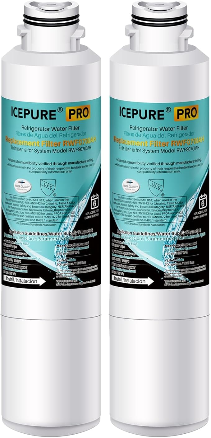 ICEPURE PRO DA29-00020B NSF401&473&53 Samsung Refrigerator Water Filter, Replacement for DA29-00020B-1, DA29-00020A/B, HAF-CIN/EXP, RF25HMEDBSR, RF28HMEDBSR, RS25J500DSR, More Models, 2PACK