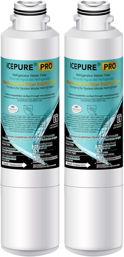ICEPURE PRO DA29-00020B NSF401&473&53 Samsung Refrigerator Water Filter, Replacement for DA29-00020B-1, DA29-00020A/B, HAF-CIN/EXP, RF25HMEDBSR, RF28HMEDBSR, RS25J500DSR, More Models, 2PACK