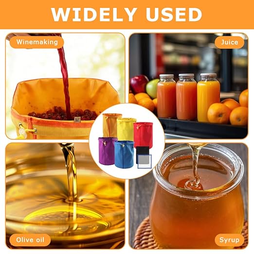 5 Pack 5 Gallon Filter Bags, 25-220 Micron Oxford Cloth All-Mesh Filter Bags with Color Coding System, Adjustable Drawstring Reusable Filter Bags for Fruit Juice Extraction, Soy Products, Home Kitchen