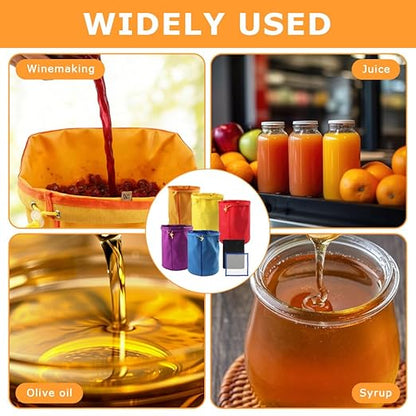 5 Pack 5 Gallon Filter Bags, 25-220 Micron Oxford Cloth All-Mesh Filter Bags with Color Coding System, Adjustable Drawstring Reusable Filter Bags for Fruit Juice Extraction, Soy Products, Home Kitchen