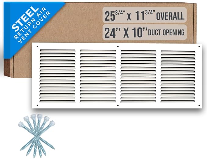 Fits 24x10 Duct Opening | Steel Return Air Grille by Handua | Vent Cover Grill for Sidewall and Ceiling | White | HVAC Cold Air Intake Grille | Outer Dimensions: 25.75"W X 11.75"