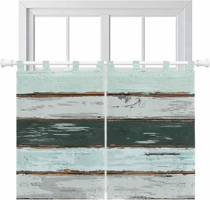 Blue Teal Bedroom Curtains 63 Inch Length, Window Curtains Tab Top, Vintage Wooden Retro Art Farmhouse Barns Light Filtering Window Treatments Drapes 42"x63" 2 Panel