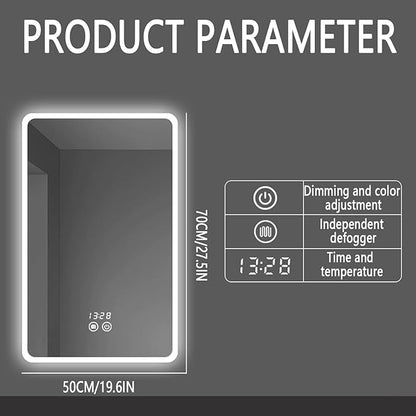 Backlit LED Illuminated Bathroom Mirror with LED Lights, Lighted Bathroom Makeup Wall Mounted Mirror with Demister Pad, Sensor Touch Switch, Horizontal/Vertical(H50*W70CM/H19.6*W27.5IN)