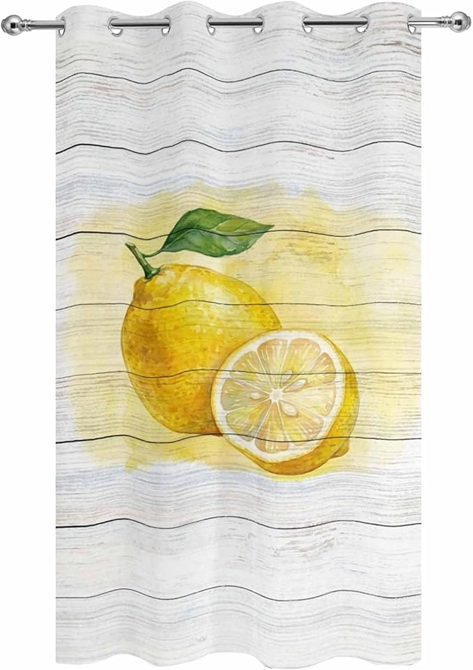 Lemons Yellow Summer Fruit Vintage Wood Outdoor Curtains for Patio Waterproof Outside Curtains with Grommet Top Weatherproof Curtain for Cabana Pergola Gazebo, 1 Panel, 54" W x 108" L