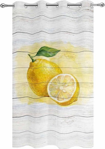 Lemons Yellow Summer Fruit Vintage Wood Outdoor Curtains for Patio Waterproof Outside Curtains with Grommet Top Weatherproof Curtain for Cabana Pergola Gazebo, 1 Panel, 54" W x 95" L