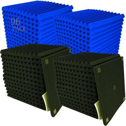 96 Pack Blue/black Absorb the echo Acoustic Foam Panel Wedge Studio Soundproofing Wall Tiles 12" X 12" X 1"