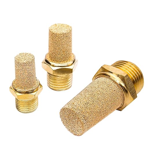 Beduan 3 Pcs Pneumatic Brass Exhaust Muffler Filter, 1/8" Male Thread Hex Sintered Silencer Air Line Fitting