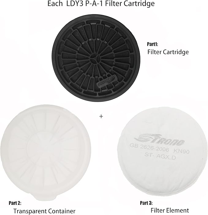 LDY-3 P-A-1 Filter Cartridge Against Organic Vapors and Dust for Respiratory Protection,Screw Type,4 Packs Filter Cartridges Sets and Plus 4 Pcs Filter Element