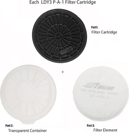 LDY-3 P-A-1 Filter Cartridge Against Organic Vapors and Dust for Respiratory Protection,Screw Type,4 Packs Filter Cartridges Sets and Plus 4 Pcs Filter Element