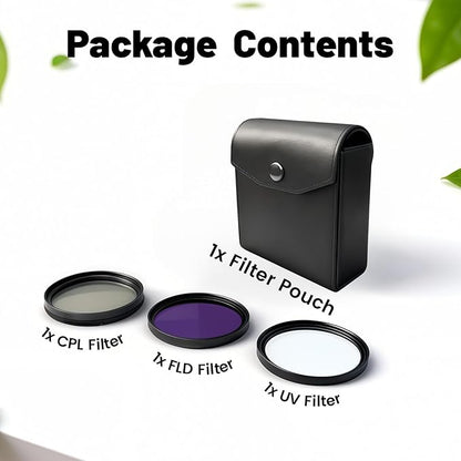 3 Piece UV-CPL-FLD Camera Filters Set, 72mm Multi-Coated Universal Lens Filter Kit UV Blocking + Circular Polarizing + FLD Fluorescent Filter with Protective Storage Case