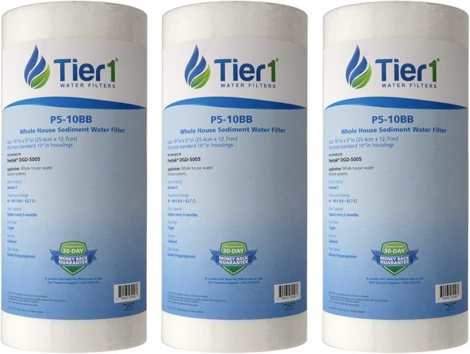Tier1 5 Micron 10 x 4.5 Water Filter | Spun Wound Polypropylene Whole House Water Filter Cartridge | Replacement for Pentek DGD-5005, WDGD-5005, 155357-43 | 4.5 x 10 Water Filter (3-Pack)