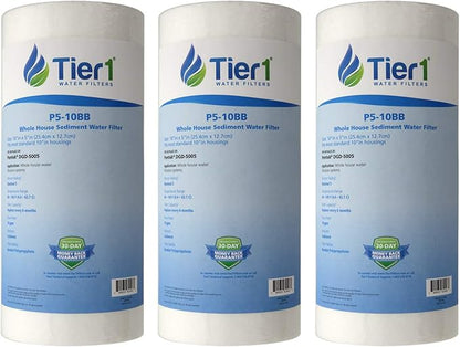 Tier1 5 Micron 10 x 4.5 Water Filter | Spun Wound Polypropylene Whole House Water Filter Cartridge | Replacement for Pentek DGD-5005, WDGD-5005, 155357-43 | 4.5 x 10 Water Filter (3-Pack)