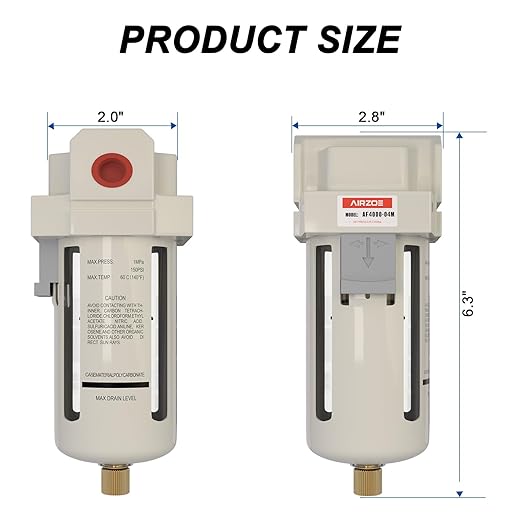 AIRZOE 1/2" NPT Air Dryer for Compressor - Air Compressor Water Separator AF4000-04, Manual Drain,5 Micron Brass Element, Poly Bowl