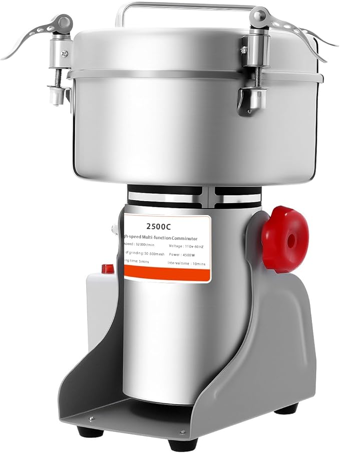 Electric Grain Mill, 2500g Capacity High-speed Grain Mill Grinder, Food-grade Stainless Steel Cereals Corn Flour Pulverizer Powder Machine for Dry Spice Herbs Grains Coffee Rice Pepper