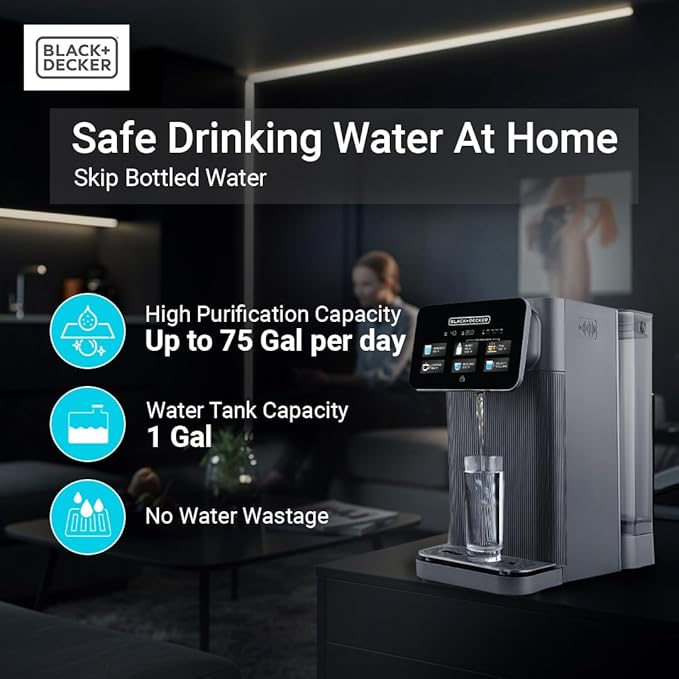 BLACK+DECKER Countertop RO+UV Water Filter | Hot and Ambient Water | 5-Stage Filtration System with Remineralization | IAPMO Tested and NSF Certified | No Installation Required | Portable water Filter