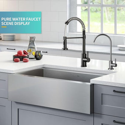 Kitchen Sink Faucet with Pull - Down Sprayer, 2 - Handle 3 - in - 1 Kitchen Sink Filter Faucet, Cold and Hot Mixer Drinking Water Faucet (Filter Faucet, Grey)