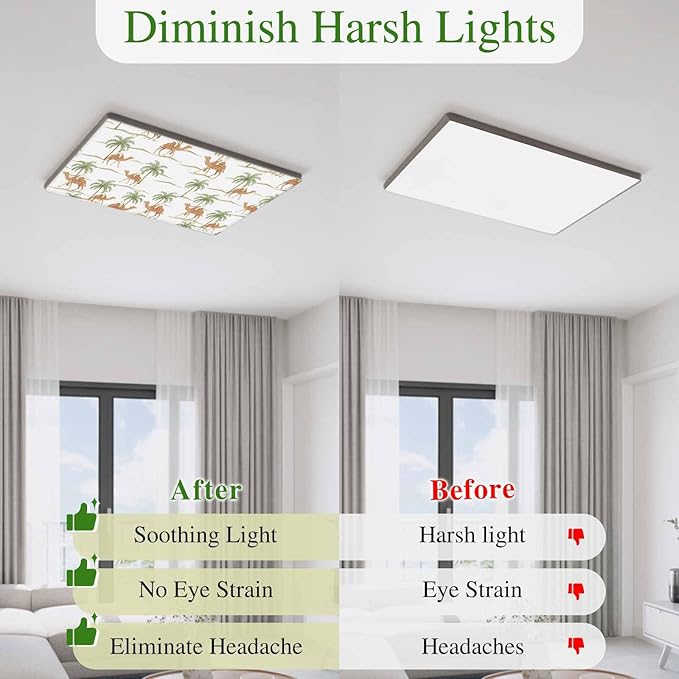 Fluorescent Light Covers for Drop Ceiling Abstract Brown Camels Palm-Trees Magnetic Light Filters, Vintage Deserts Ceiling Shade Filters for Home Classroom Office,2x4 ft,4Packs