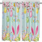 Happy Easter Bedroom Curtains 63 Inches length, Spring Bunny Eggs Flower Teal Wood Grain Window Treatment Curtain Drapes, Rod Pocket Curtain Panels for Living Room Kitchen, 42"x63", 2 Panels