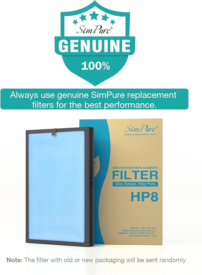 SimPure HP8 Original HEPA Replacement Filter Compatible with HP8 Air Purifier, SP-HP8-RF (NOT for Other SimPure Air Purifiers)