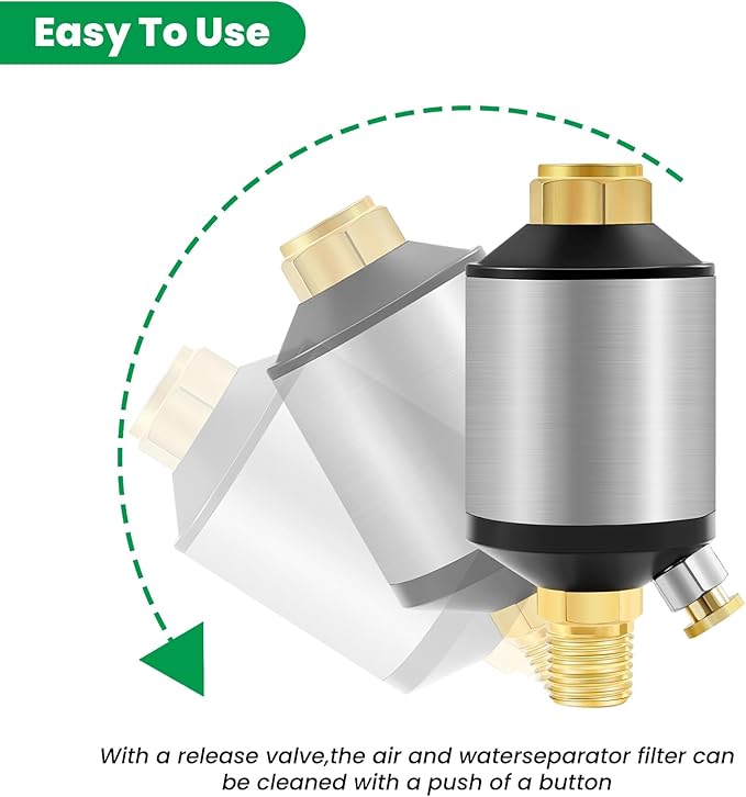 Watflow Air Compressor Water Separator Filter for Air Line, 1/4" NPT Inlet and Outlet, 150 psi, Protect Tool for Pneumatic
