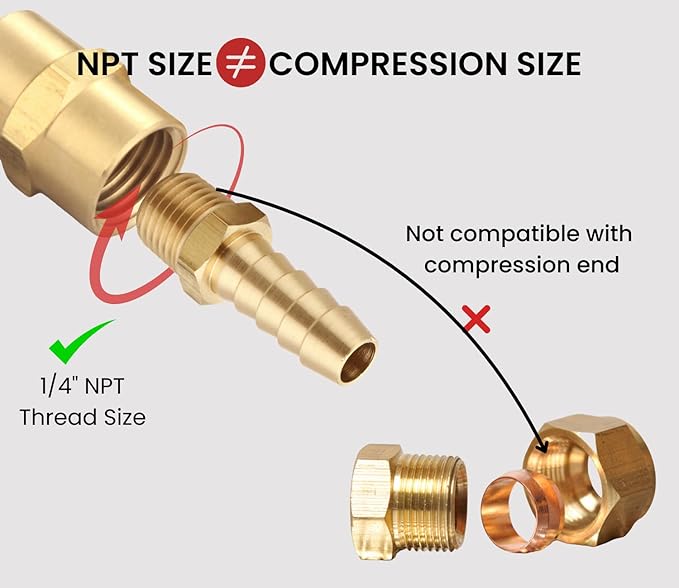 3/8 Inch Hose Barb to 1/4 Inch NPT Male Thread Brass Air Hose Barb Fittings, Brass Barbed Air Hose Repair Connector, (10 Piece)