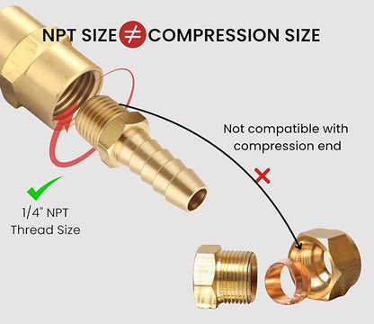 3/8 Inch Hose Barb to 1/4 Inch NPT Male Thread Brass Air Hose Barb Fittings, Brass Barbed Air Hose Repair Connector, (10 Piece)