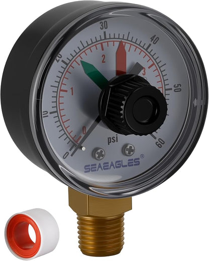 DECX271261 Boxed Pressure Gauge with Dial Replacement for Select Hayward Filter and Multiport Valve,1/4" NPT Lower mounting 2" Dial Pool Pump Pressure Gauge 0-60psi/4bar. (271261)