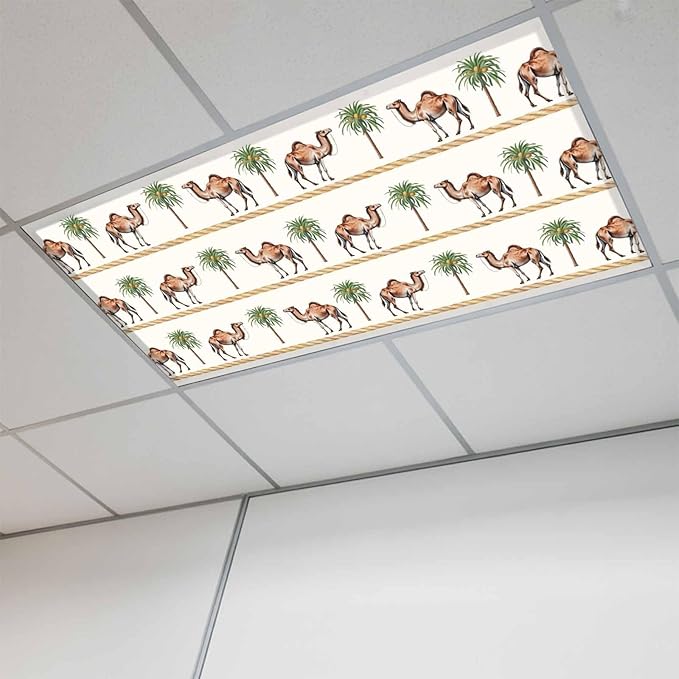 Fluorescent Light Covers for Ceiling Lights Desert Camel Magnetic Light Filters 1 Pack 4x2 ft Boho Southwest Date Trees Ceiling Lights Cover for Classroom Office School Home Drop Lamp Decor