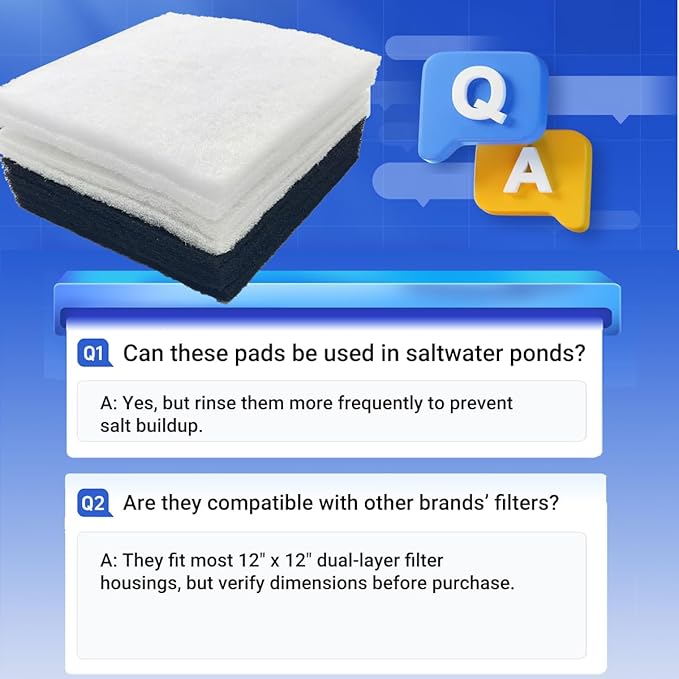Replacement Filter Pads for Pondmaster 1000 & 2000 Polyester & Carbon Filtration Pads Compatible with Danner 12202, 12"x12" Reusable Pond and Aquarium Filter Pads for Clear, Healthy Water, 4-Pcs