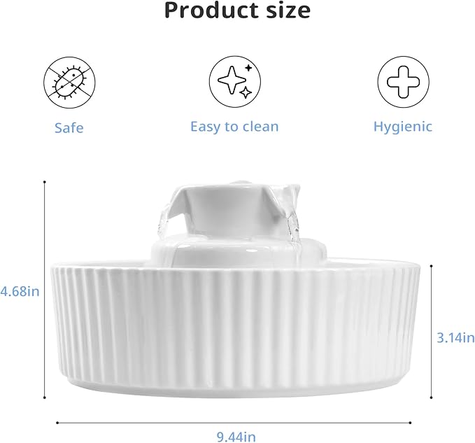 Ceramic Cat Water Fountain, 2.1L/71oz Cupcake Pet Water Fountain for Cats and Dogs, Automatic Pet Drinking Fountain with Pump, Filter & Foam (White)