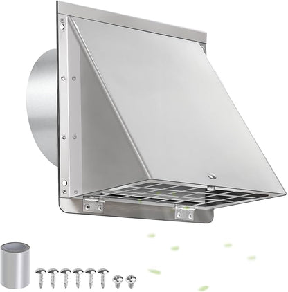 4 Inch Dryer Vent Cover Outside with Mesh with Cushioned Flap,304 Stainless Steel Wall Vent Exhaust Vent Cover,4" Outdoor Dryer Vent Cover Hood Exterior Wall Vent Cover Cap for Range Hood Vent AC Vent