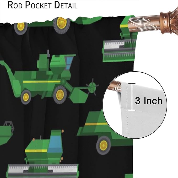 Kids Agriculture Machine Window Curtains, Farm Equipment Tractors Transport Combines Rod Pocket Decorative Windows Curtain for Boys Children Teens Room Decor 42x54in (30% Blackout)